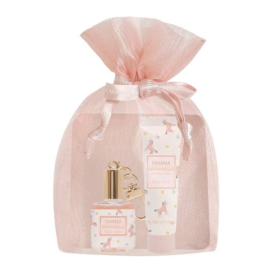 【11月10日12時発売】オハナ・マハロ　巾着入りミニギフトセット　ハリーア　ノヘア(ベビーコロン10ｍL / ミニハンドクリーム10g / 巾着1個)